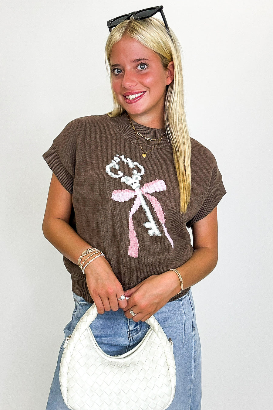 Key to Charm Graphic Knit Short Sleeve Sweater - Madison and Mallory