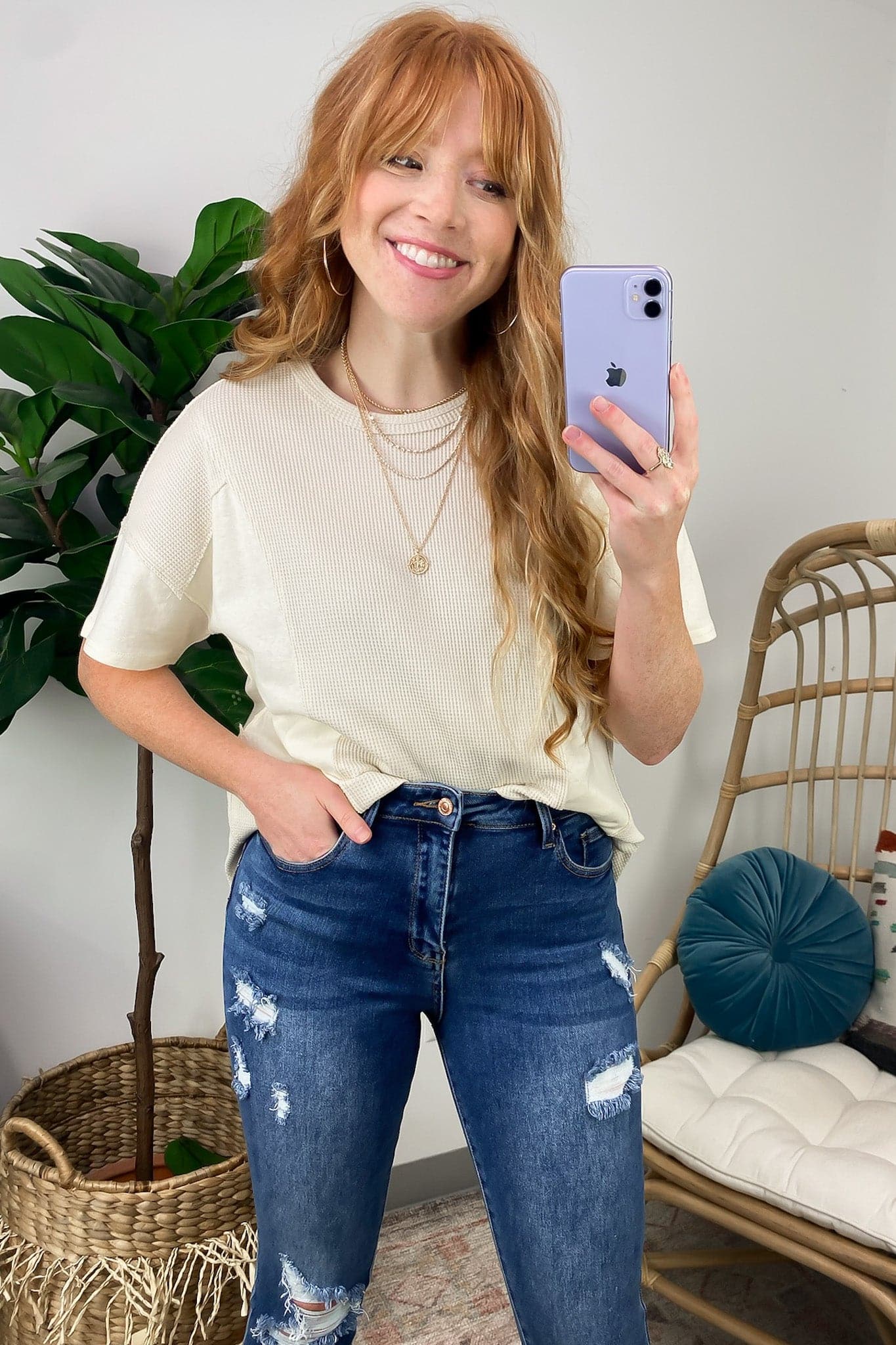 Cream / S Kienna Color Block Relaxed Fit Tee - FINAL SALE - Madison and Mallory