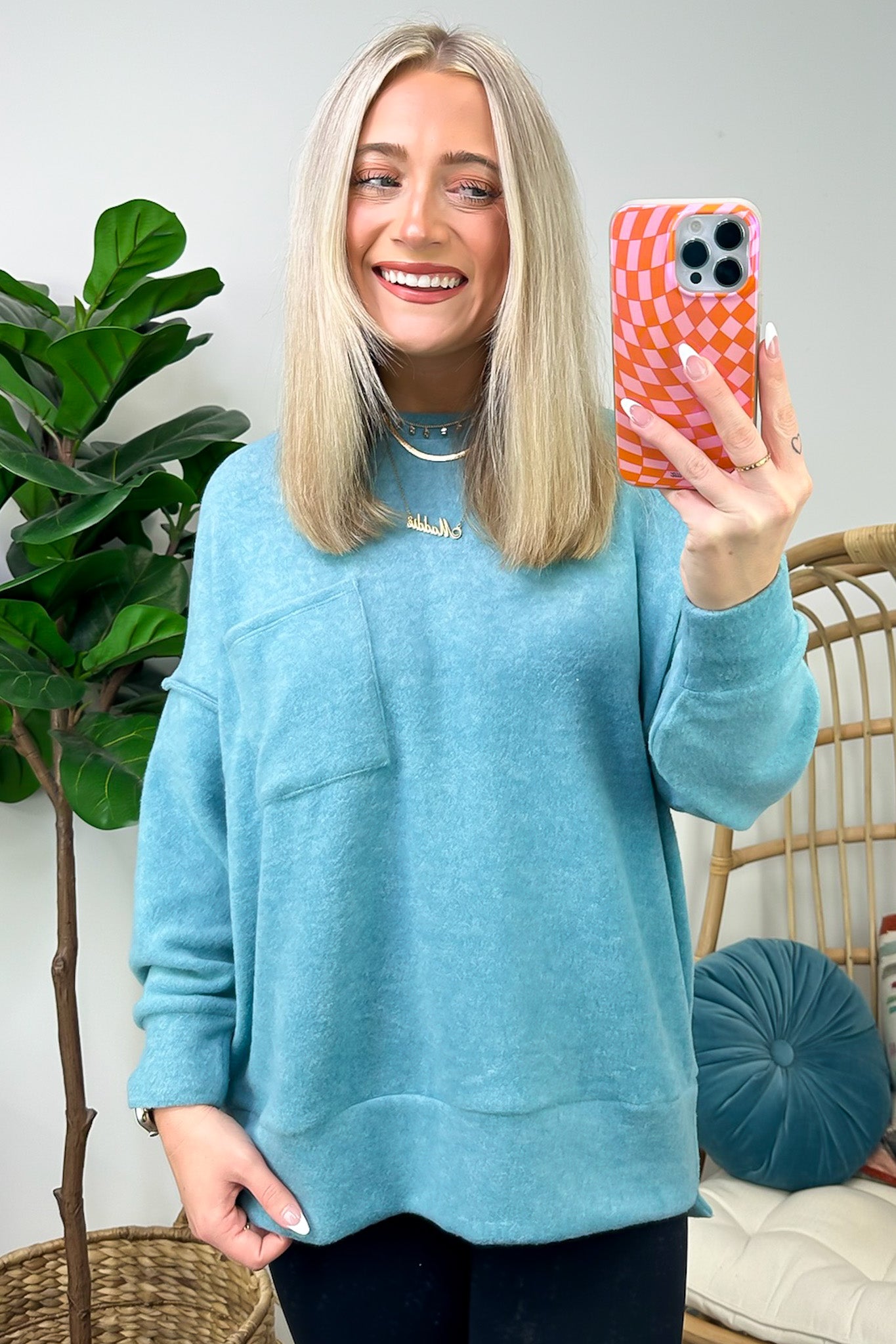 Dusty Teal / SM Kierah Brushed Melange Knit Pocket Sweater - FINAL SALE - Madison and Mallory