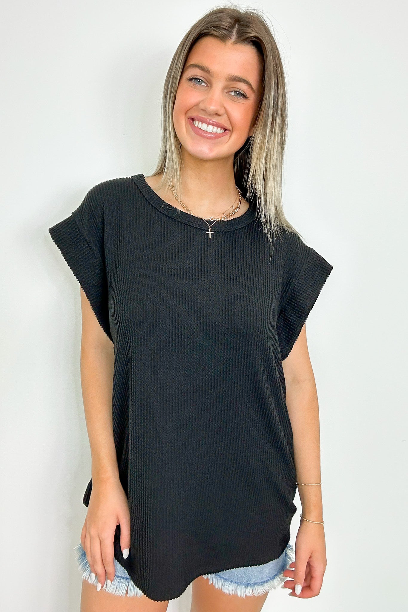Black / S Kimmia Ribbed Knit Dolman Top - FINAL SALE - Madison and Mallory
