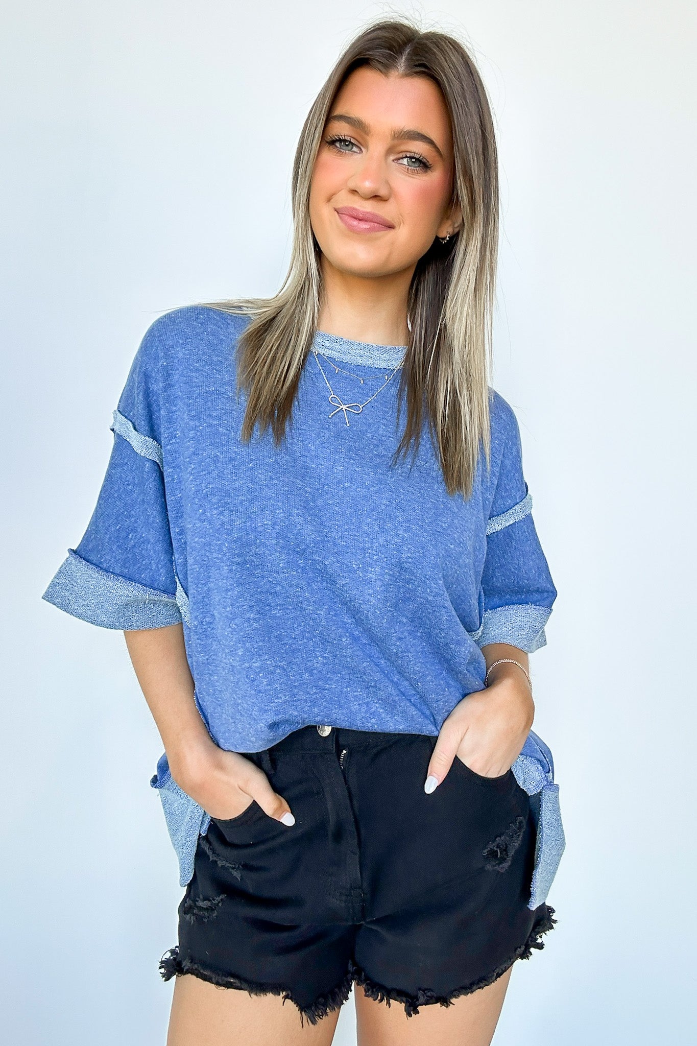 Klaire Contrast Trim Relaxed Drop Shoulder Top - FINAL SALE - Madison and Mallory