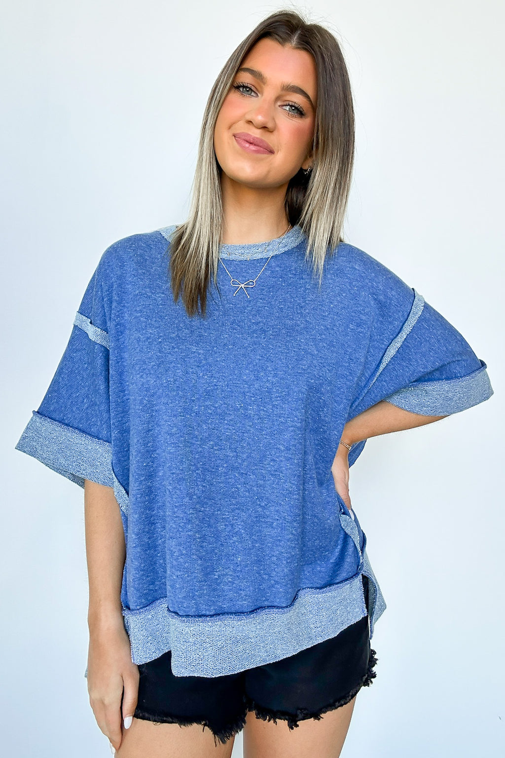 Klaire Contrast Trim Relaxed Drop Shoulder Top - FINAL SALE - Madison and Mallory