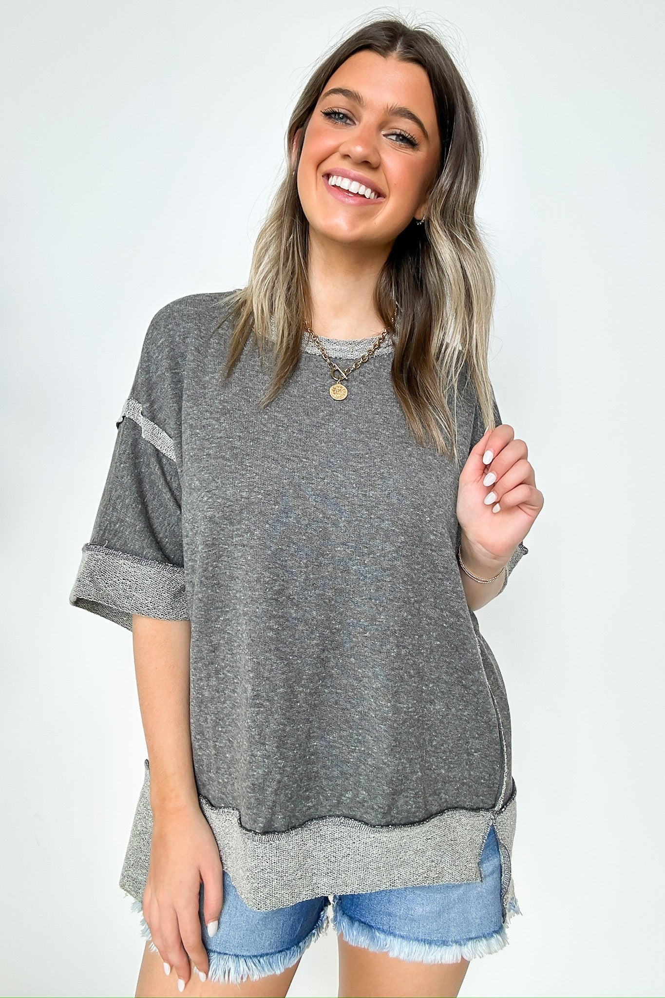 Black / SM Klaire Contrast Trim Relaxed Drop Shoulder Top - FINAL SALE - Madison and Mallory