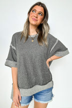Klaire Contrast Trim Relaxed Drop Shoulder Top - FINAL SALE - Madison and Mallory