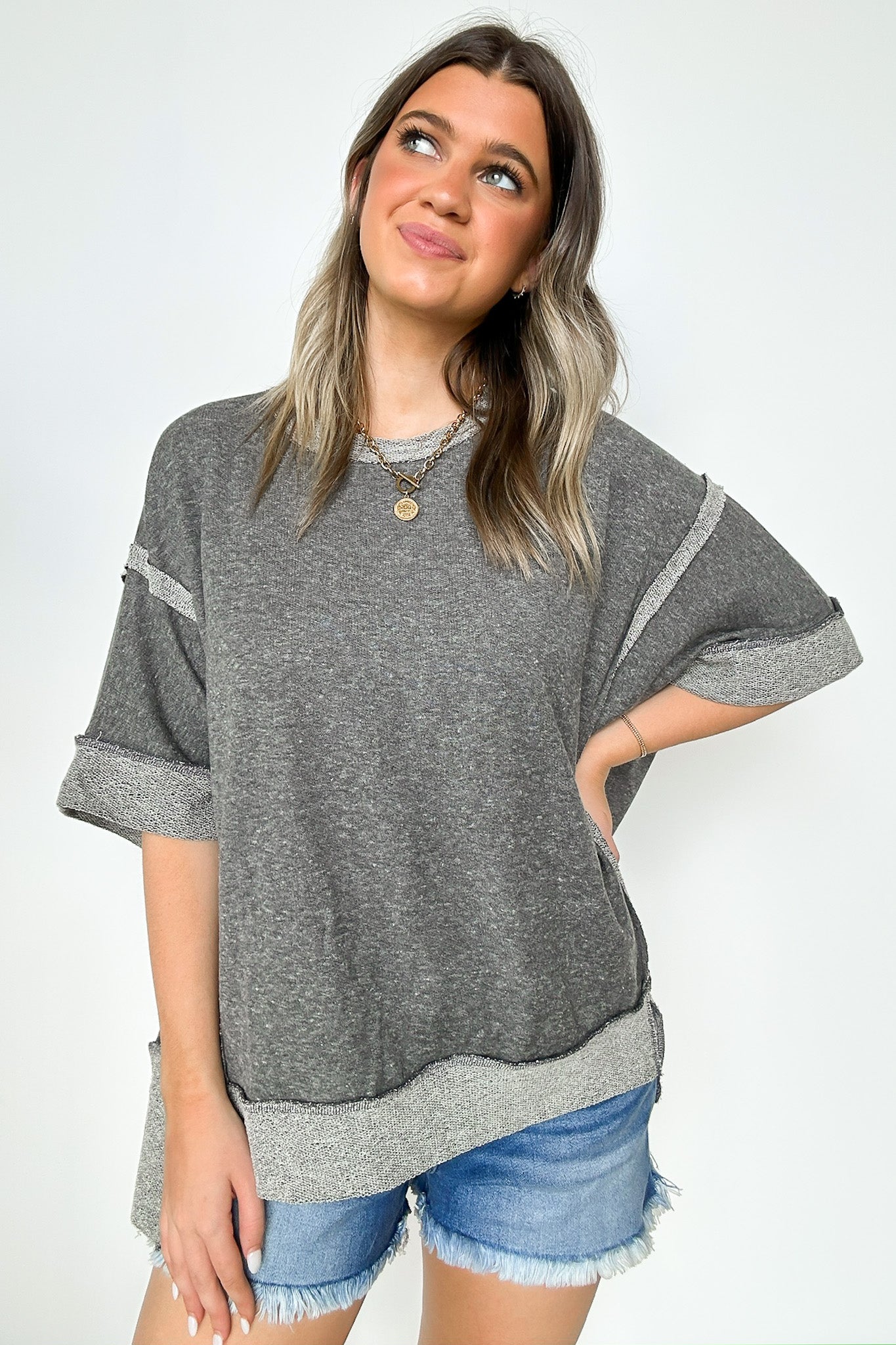 Klaire Contrast Trim Relaxed Drop Shoulder Top - FINAL SALE - Madison and Mallory
