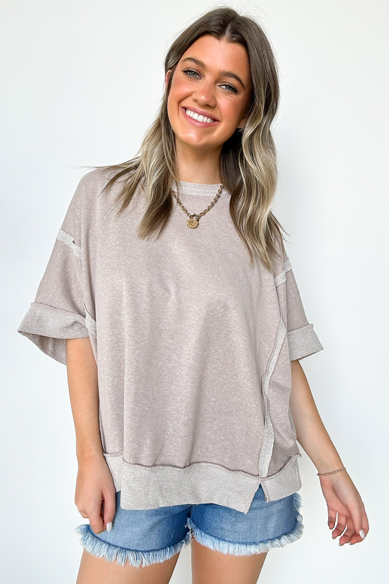  Klaire Contrast Trim Relaxed Drop Shoulder Top - BACK IN STOCK - Madison and Mallory