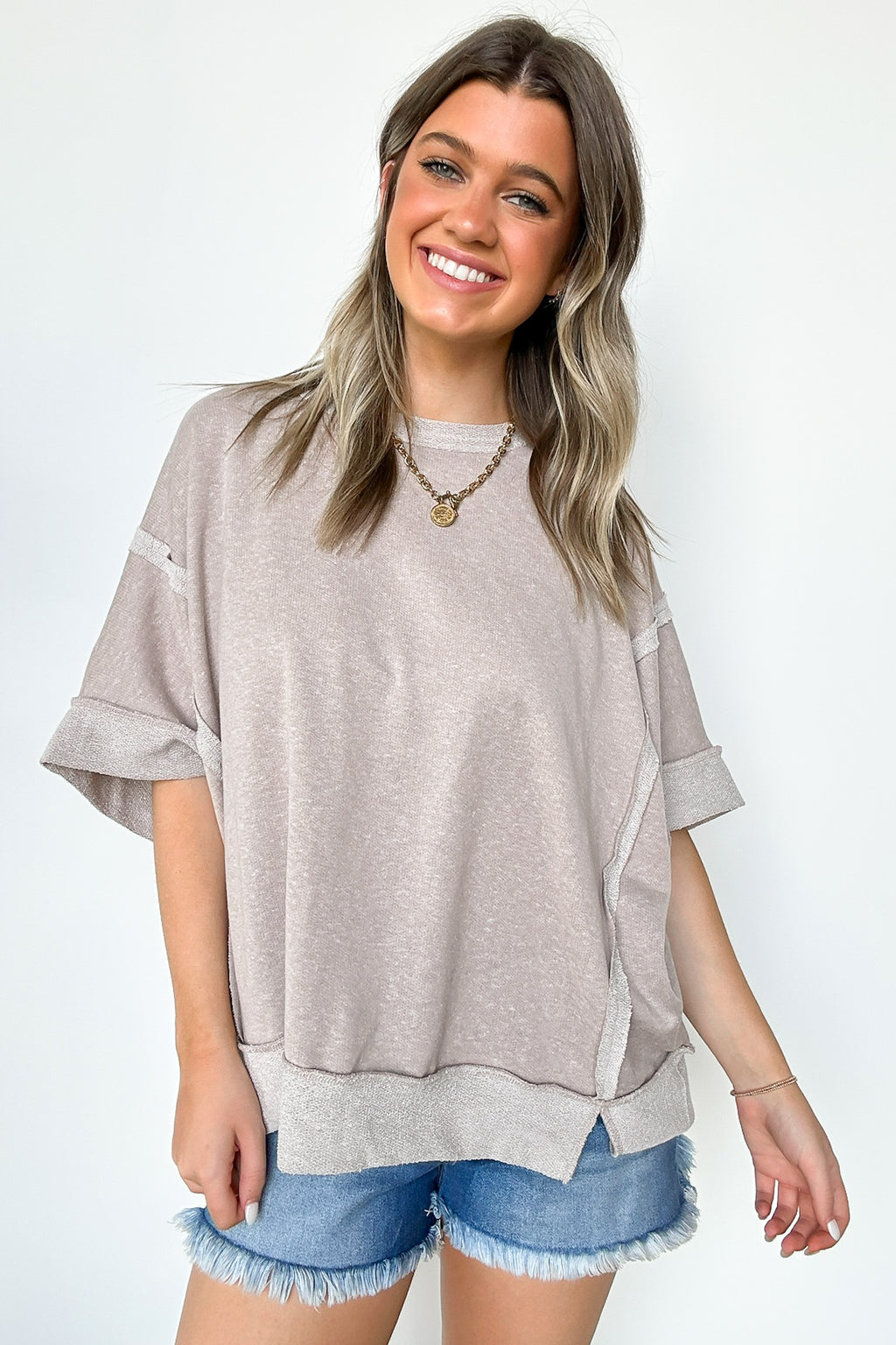 Klaire Contrast Trim Relaxed Drop Shoulder Top - FINAL SALE - Madison and Mallory