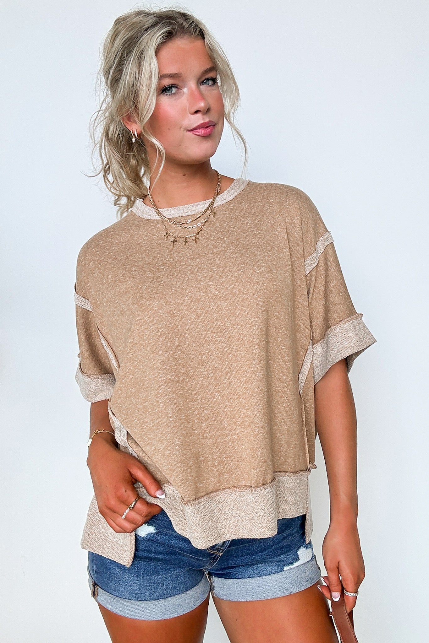  Klaire Contrast Trim Relaxed Drop Shoulder Top - BACK IN STOCK - Madison and Mallory