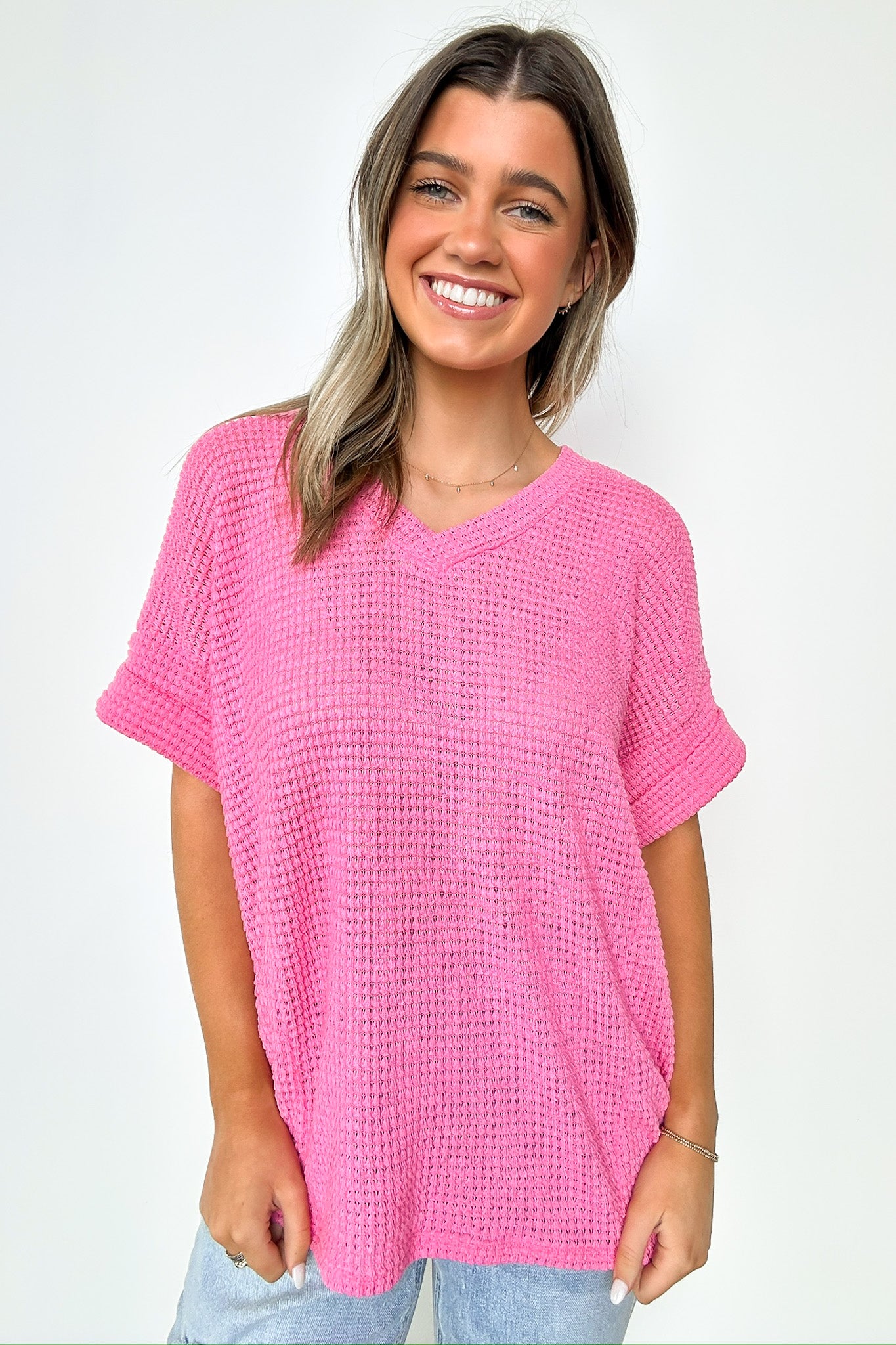 Strawberry / S Kloie V-Neck Knit Top - FINAL SALE - Madison and Mallory