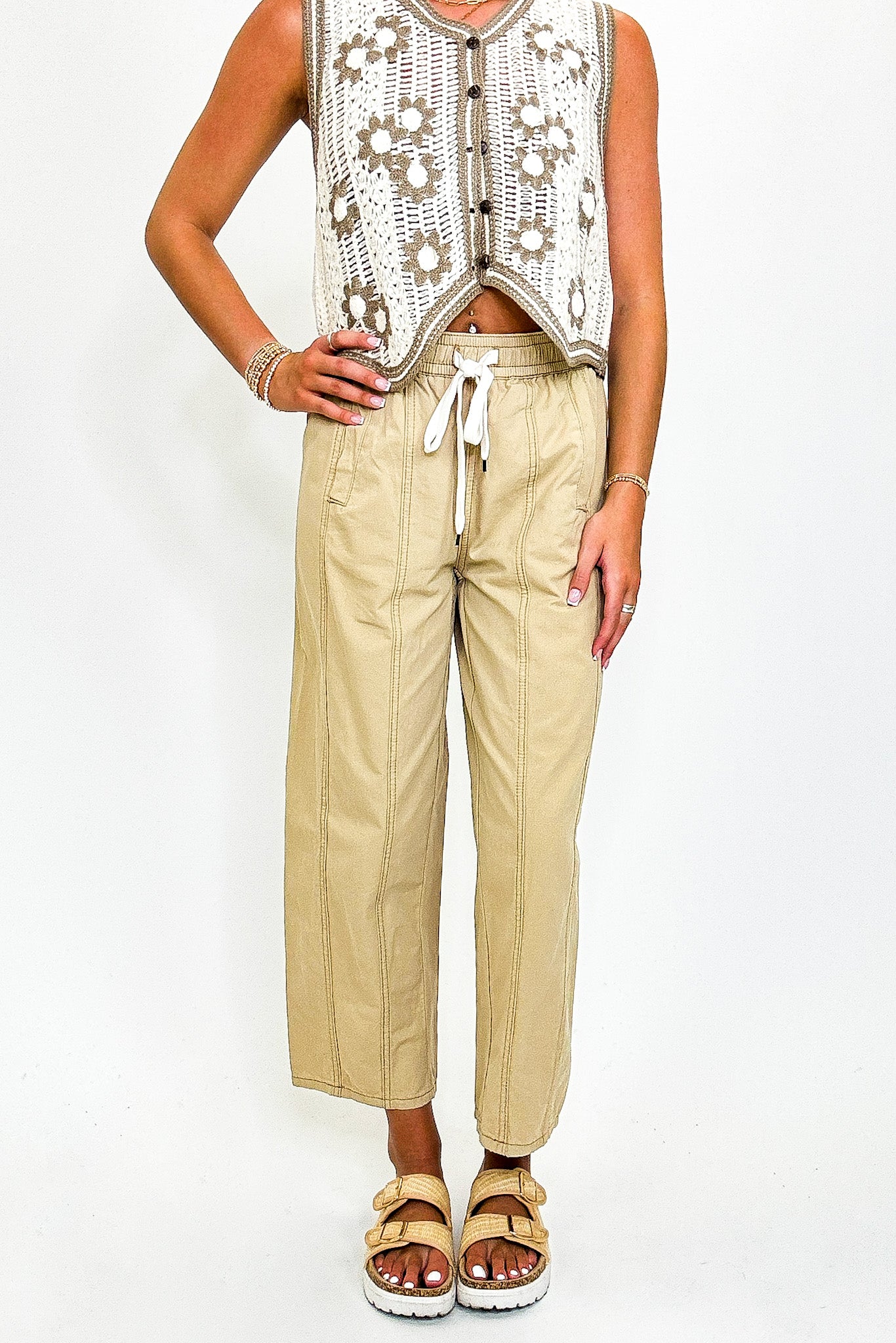 Knotline Tie Waist Elastic Pants - Madison and Mallory