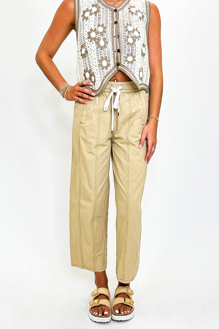 Knotline Tie Waist Elastic Pants - Madison and Mallory