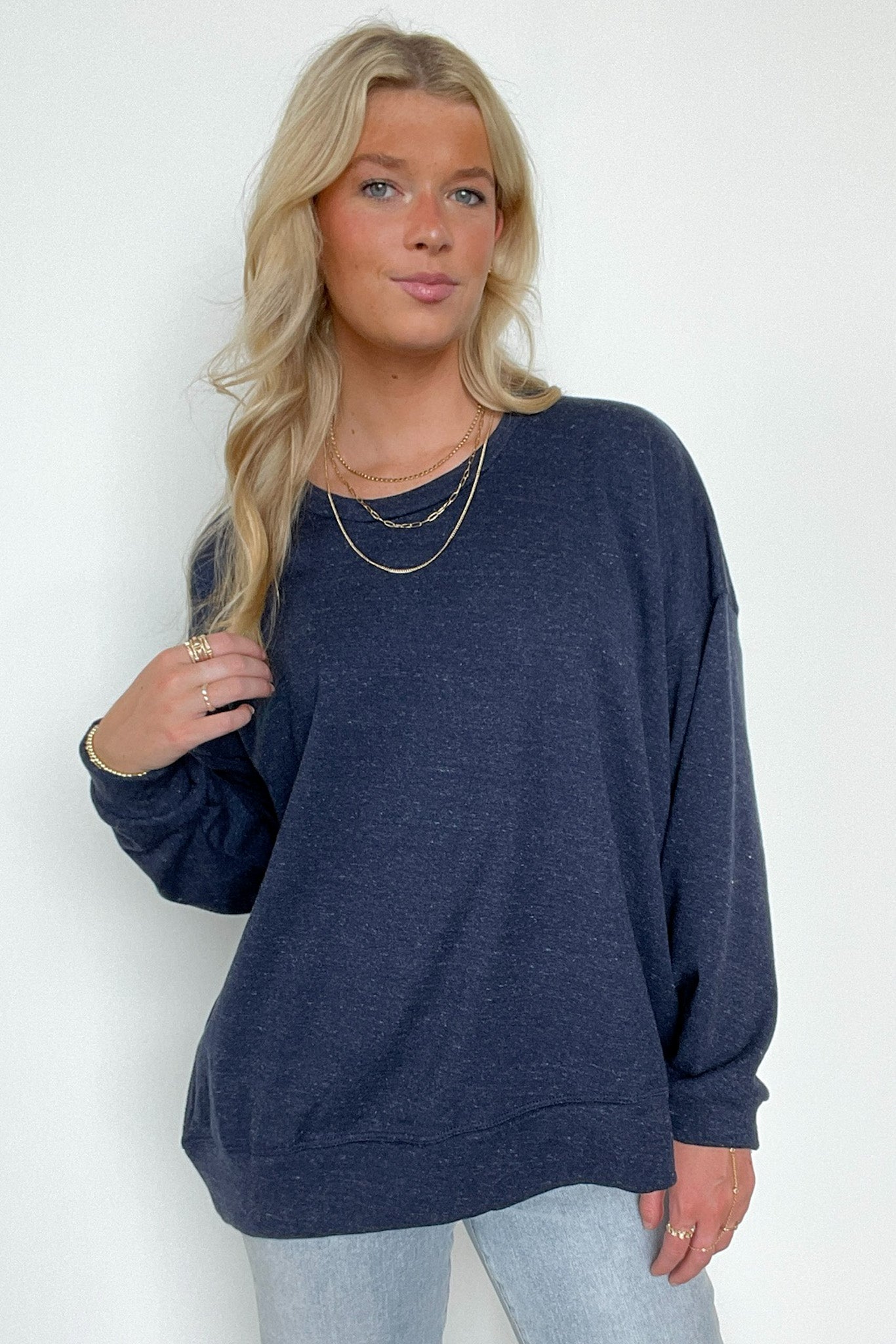 Navy / SM Korina Heathered Knit Oversized Sweatshirt - BACK IN STOCK - Madison and Mallory