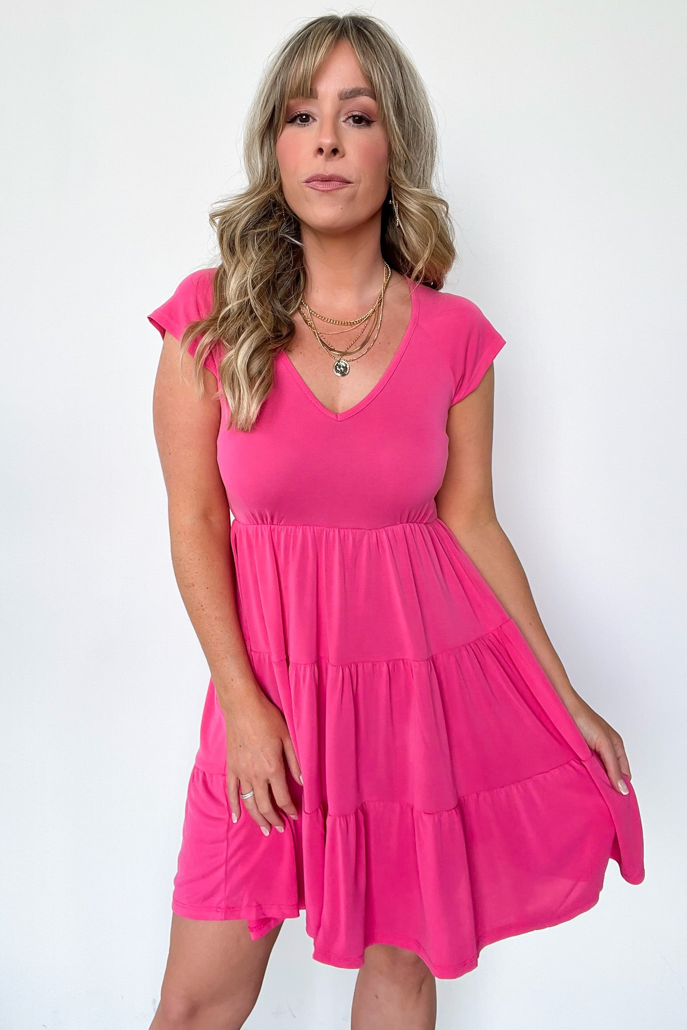  Kristie V-Neck Cap Sleeve Tiered Dress - FINAL SALE - Madison and Mallory