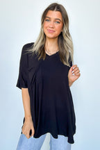 Black / S Krystle V-Neck Front Pocket Top - Madison and Mallory
