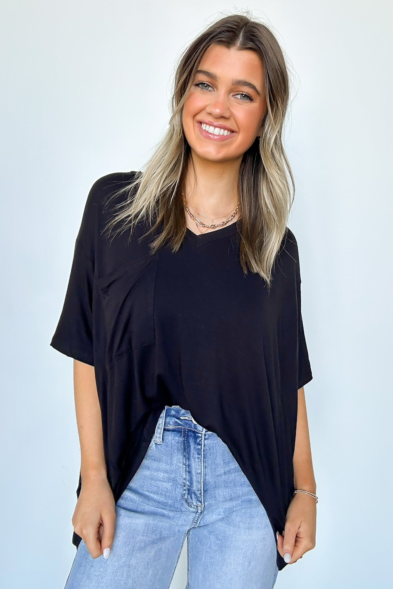 Krystle V-Neck Front Pocket Top - Madison and Mallory