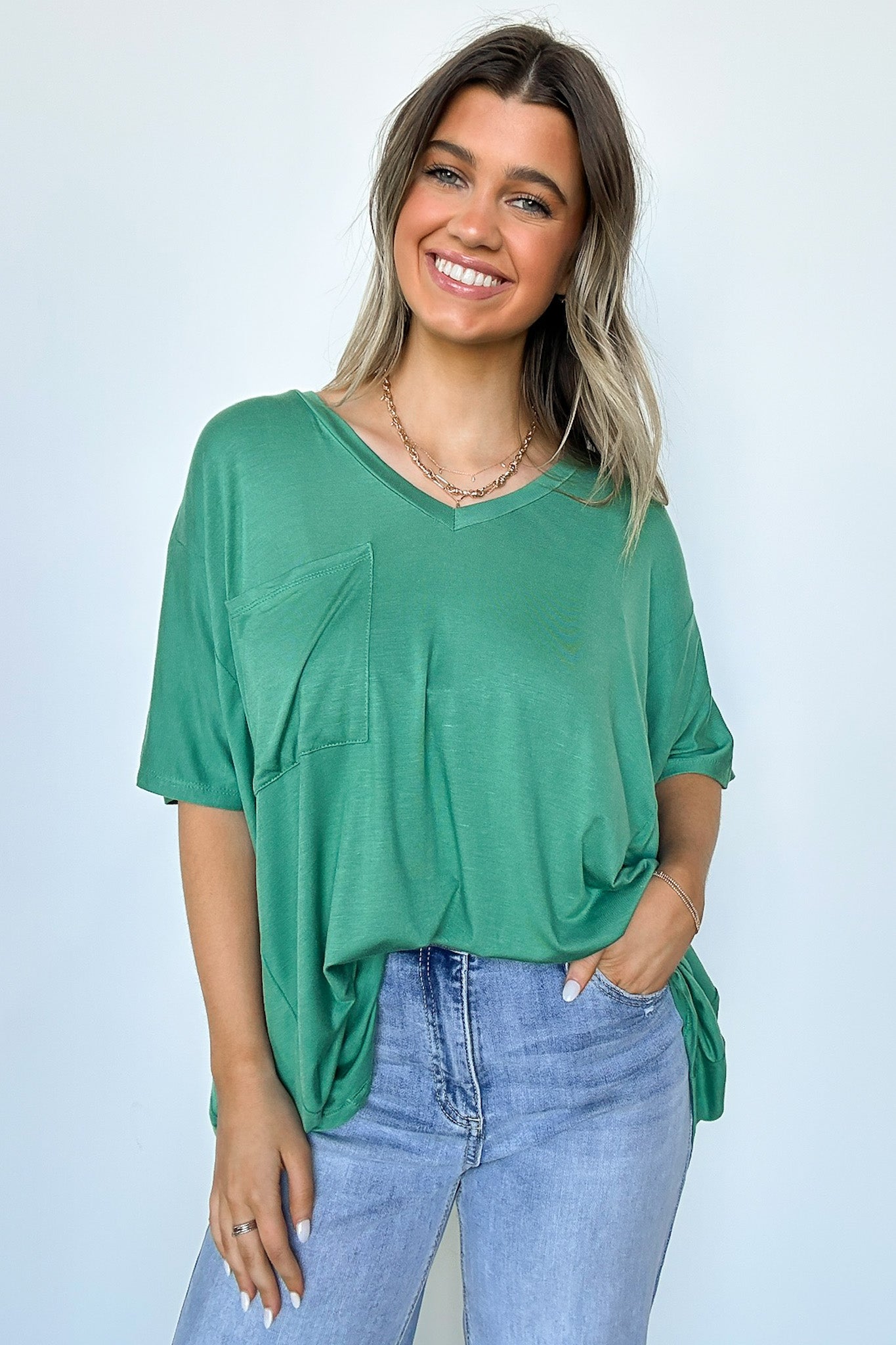 Krystle V-Neck Front Pocket Top - Madison and Mallory