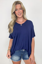 Navy / S Krystle V-Neck Front Pocket Top - Madison and Mallory