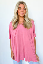 Rose / S Krystle V-Neck Front Pocket Top - Madison and Mallory