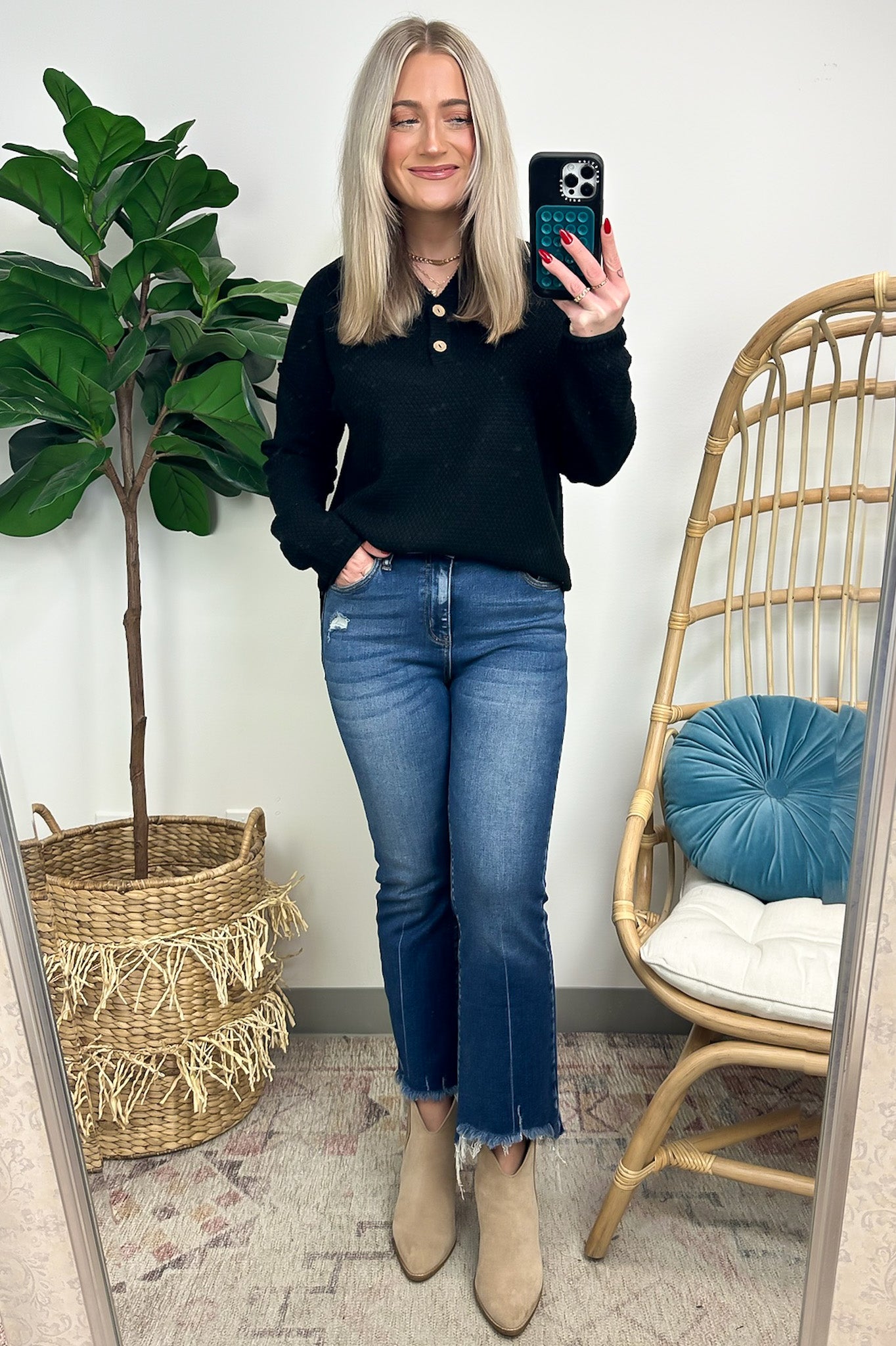  Kyrie Button Henley Knit Sweater - Madison and Mallory