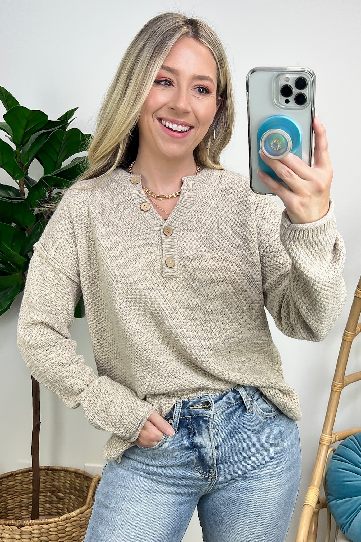  Kyrie Button Henley Knit Sweater - FINAL SALE - Madison and Mallory