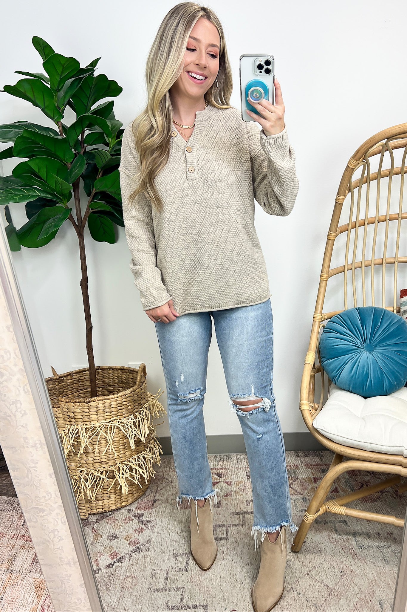  Kyrie Button Henley Knit Sweater - FINAL SALE - Madison and Mallory