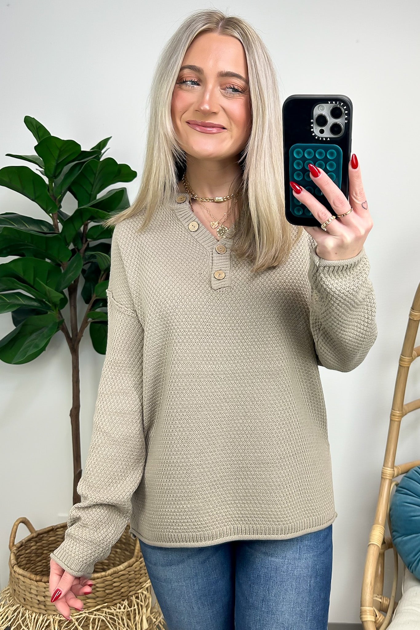 Kyrie Button Henley Knit Sweater - FINAL SALE - Madison and Mallory