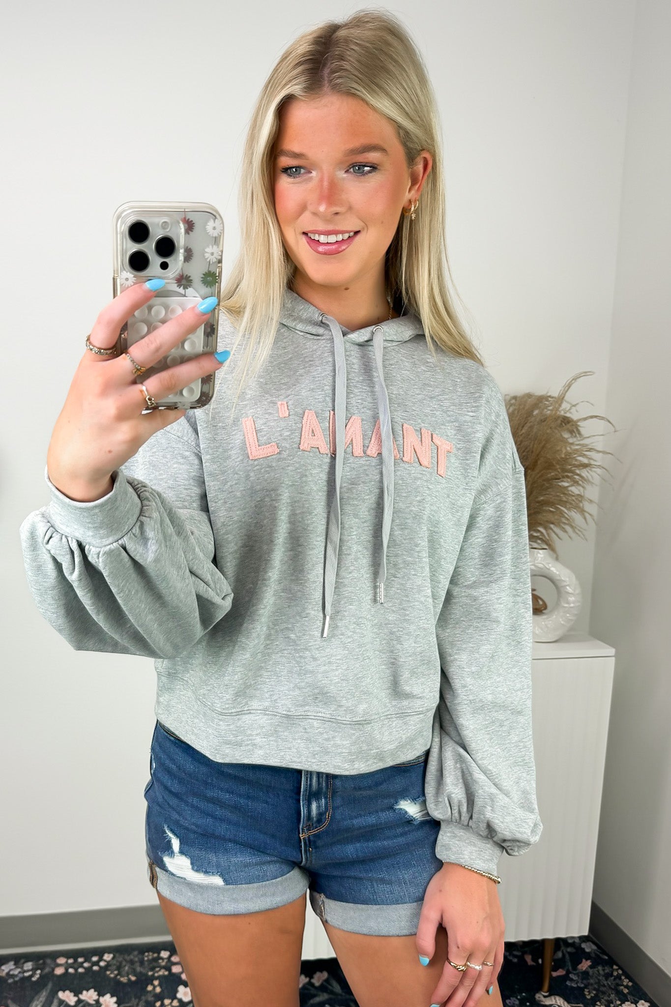 XS / Heather Gray L'amant Graphic Patch Hoodie Pullover - Madison and Mallory