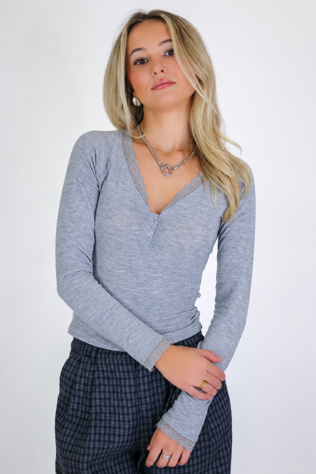 Lace Darling Henley Button Top