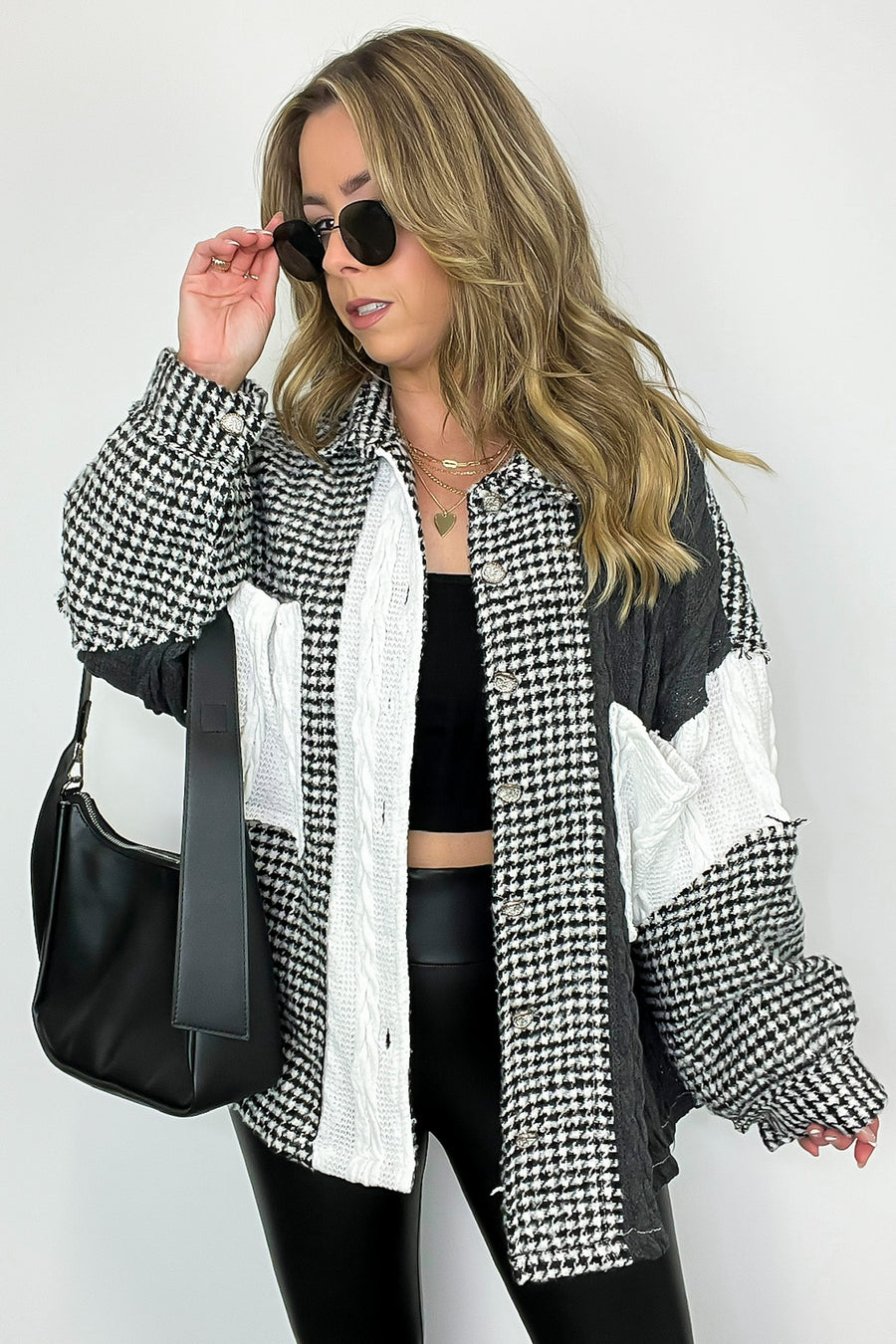  Lacey Houndstooth Contrast Shacket - BACK IN STOCK - Madison and Mallory