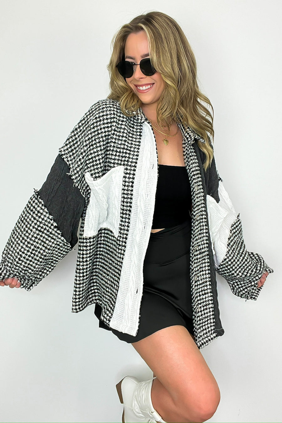  Lacey Houndstooth Contrast Shacket - BACK IN STOCK - Madison and Mallory