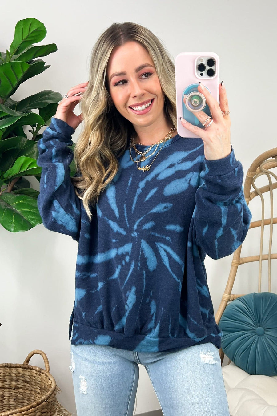 S / Sky Blue/Navy Lagos Tie Dye Relaxed Sweatshirt - Madison and Mallory