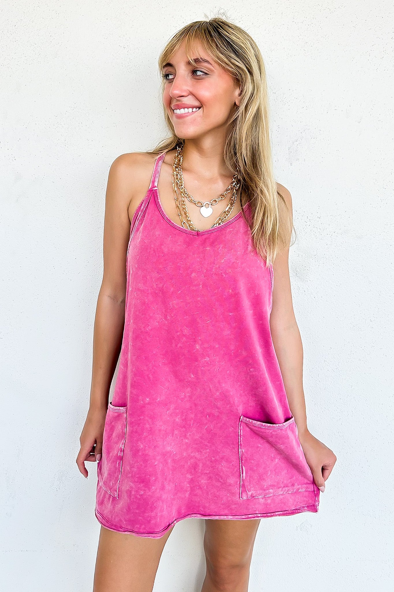 Ash Pink / S Laid-Back Luxe Acid Wash Active Romper Dress - Madison and Mallory