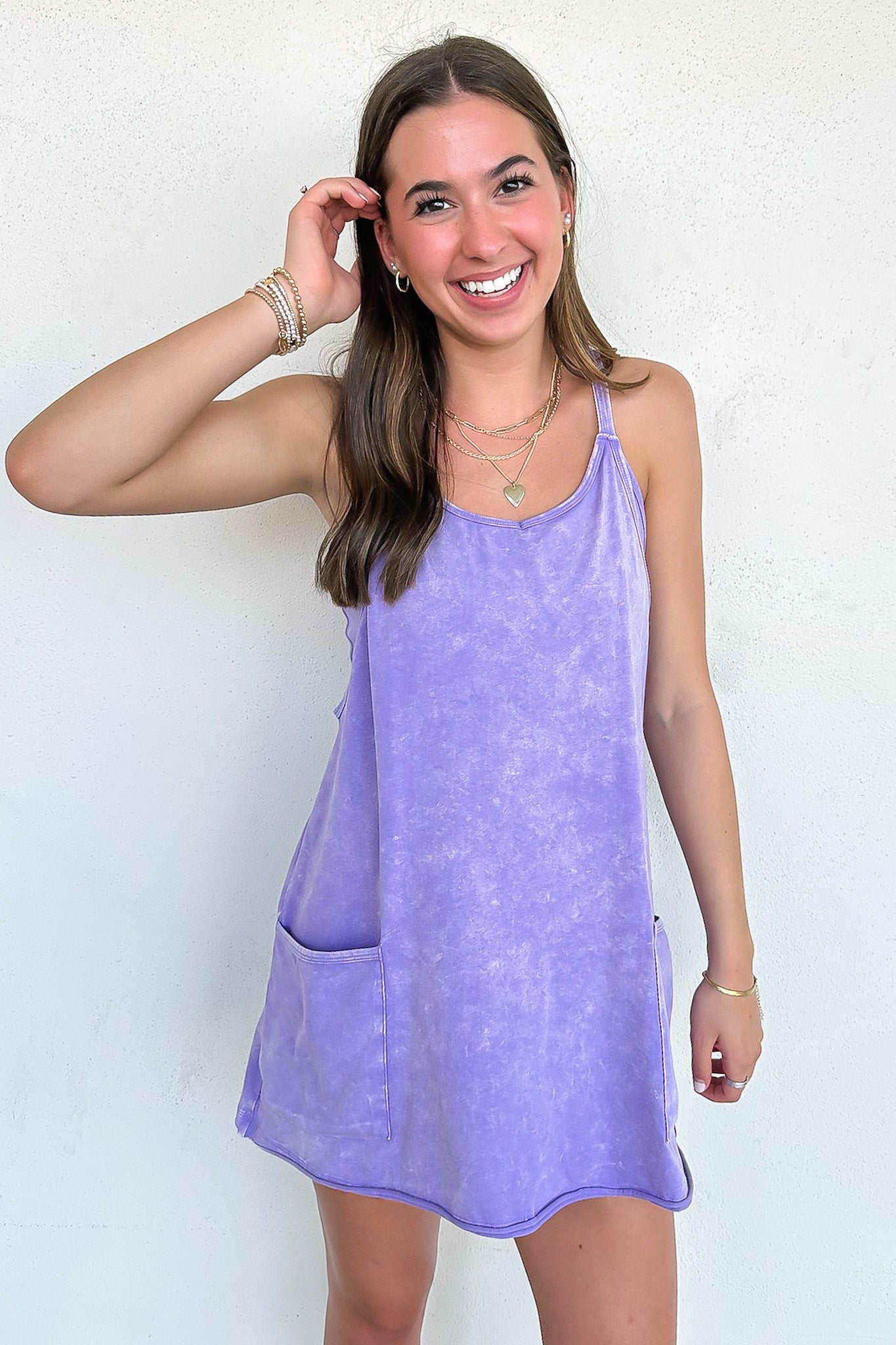 Lavender / S Laid-Back Luxe Acid Wash Active Romper Dress - Madison and Mallory