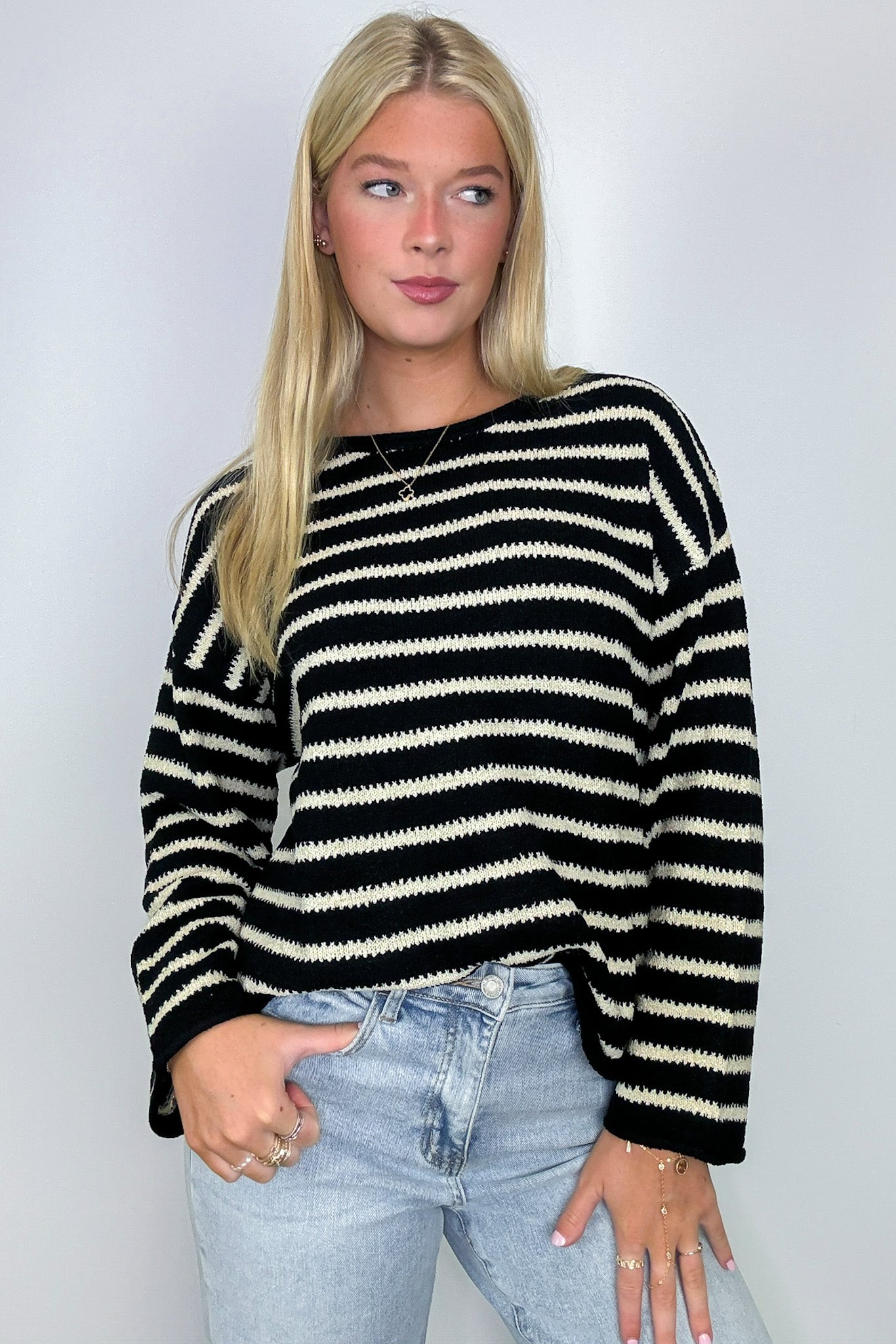  Laine Striped Knit Boatneck Sweater - Madison and Mallory