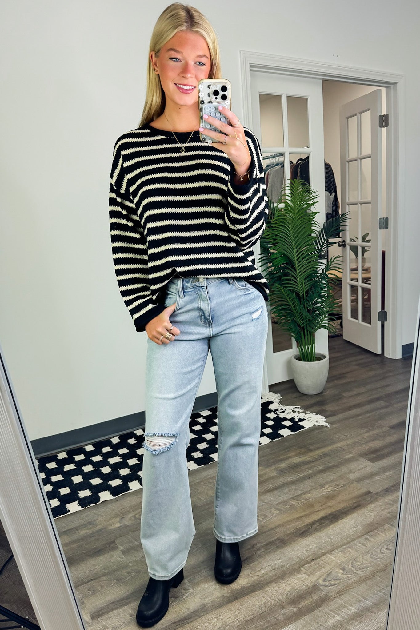  Laine Striped Knit Boatneck Sweater - Madison and Mallory