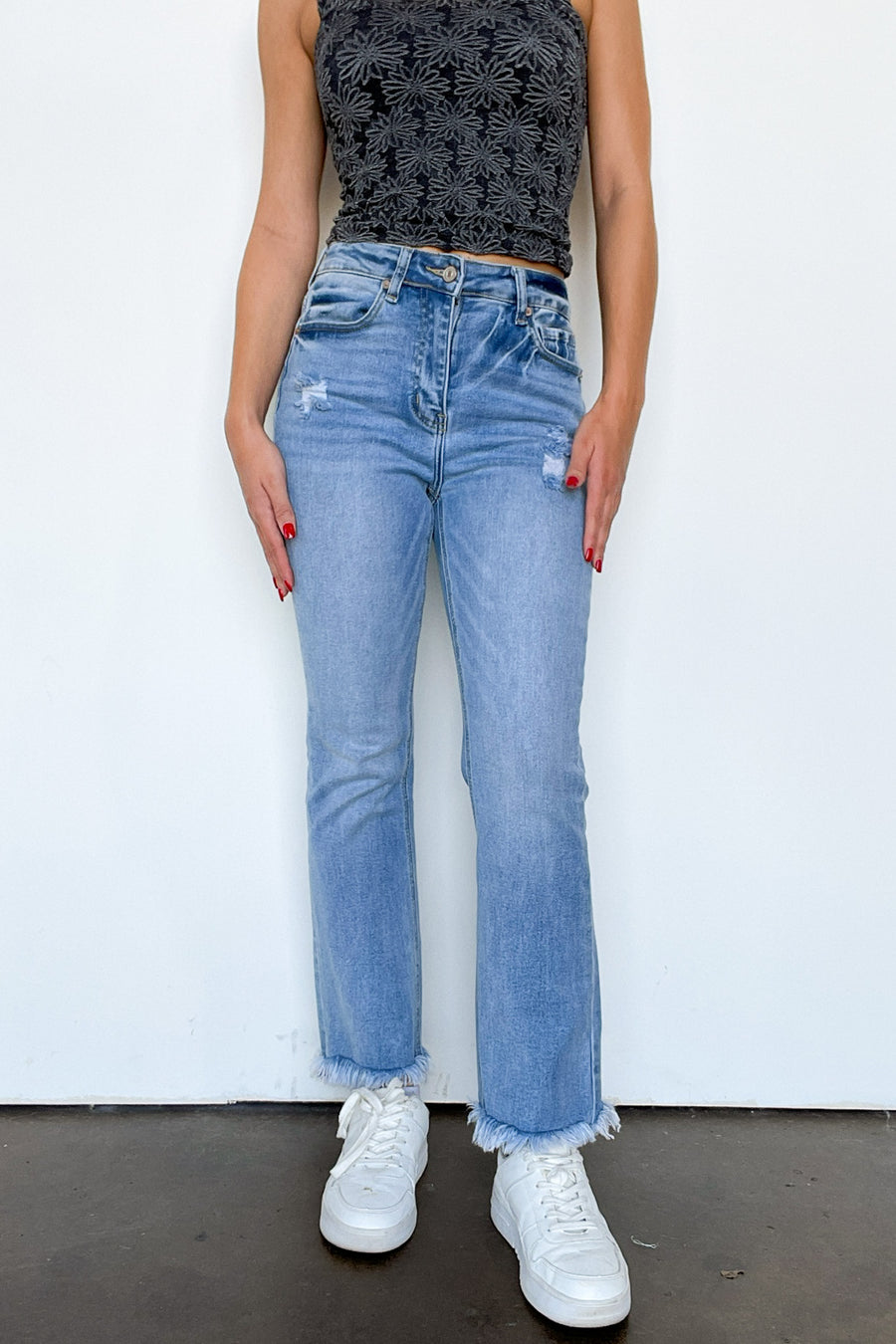  Lainey High Rise Raw Hem Straight Jeans - Madison and Mallory