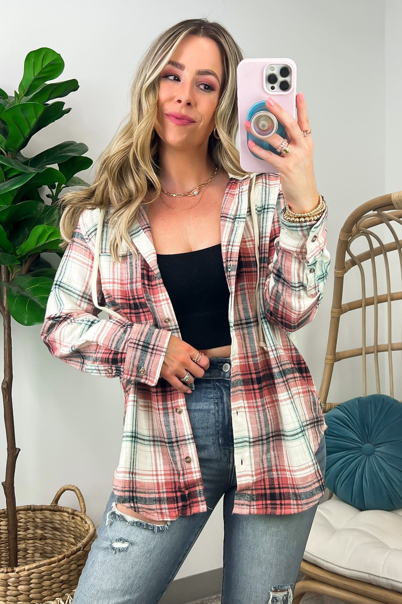 Terracotta / S Lansdale Plaid Hooded Flannel - Madison and Mallory
