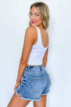 Lara High Rise Cross Over Denim Shorts - FINAL SALE - Madison and Mallory