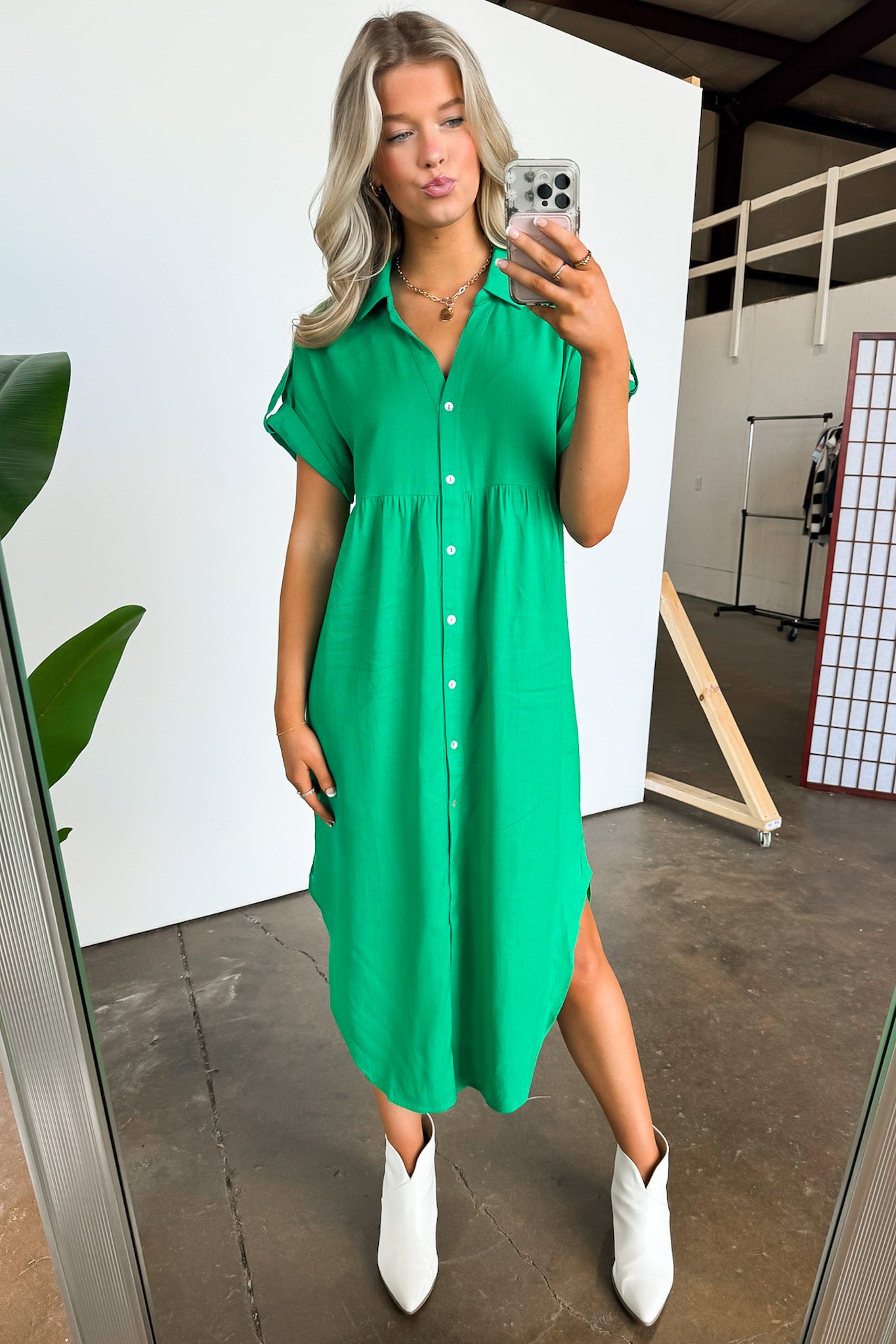 Kelly Green / S Larissah Button Down Midi Dress - FINAL SALE - Madison and Mallory