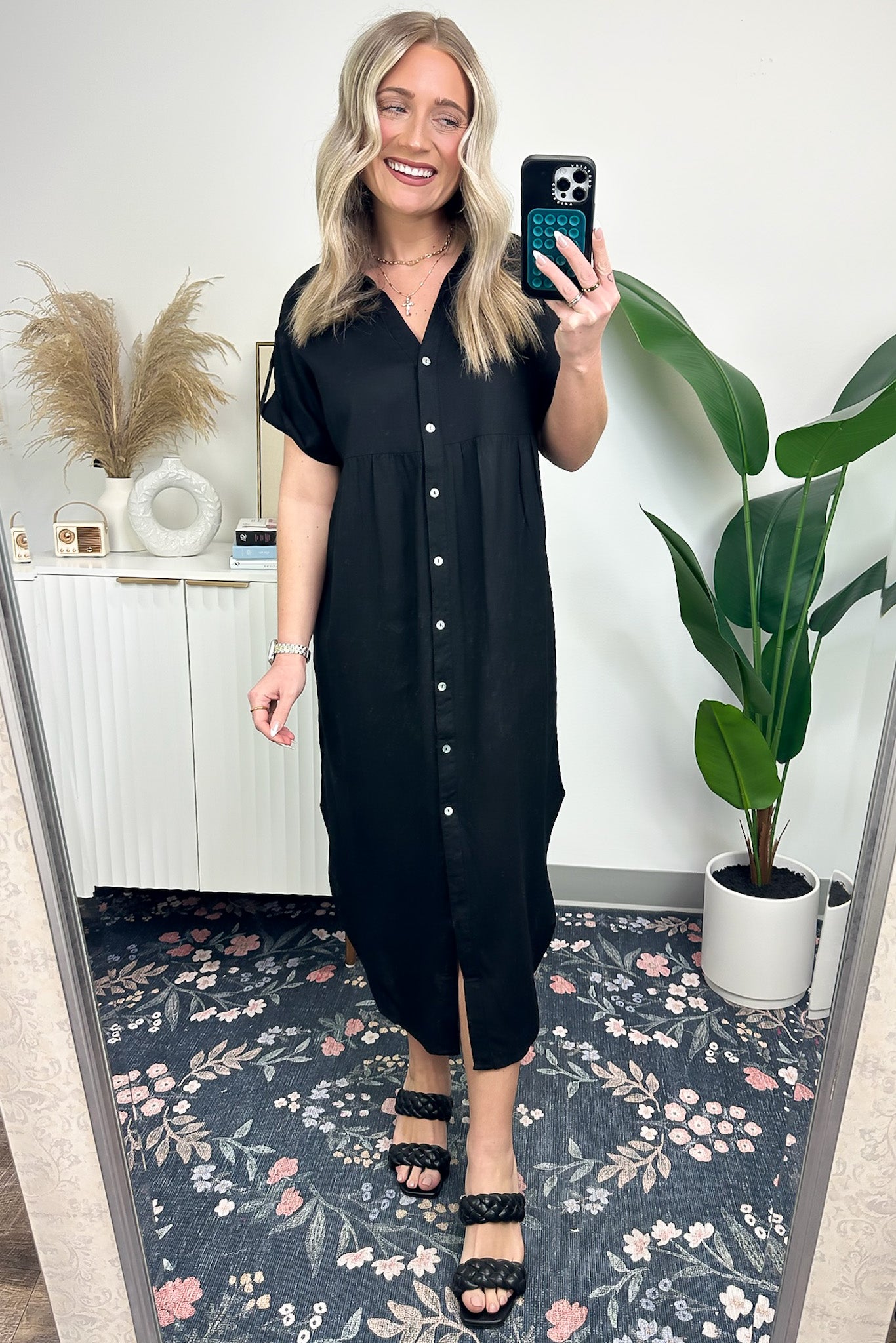 Black / S Larissah Button Down Midi Dress - FINAL SALE - Madison and Mallory