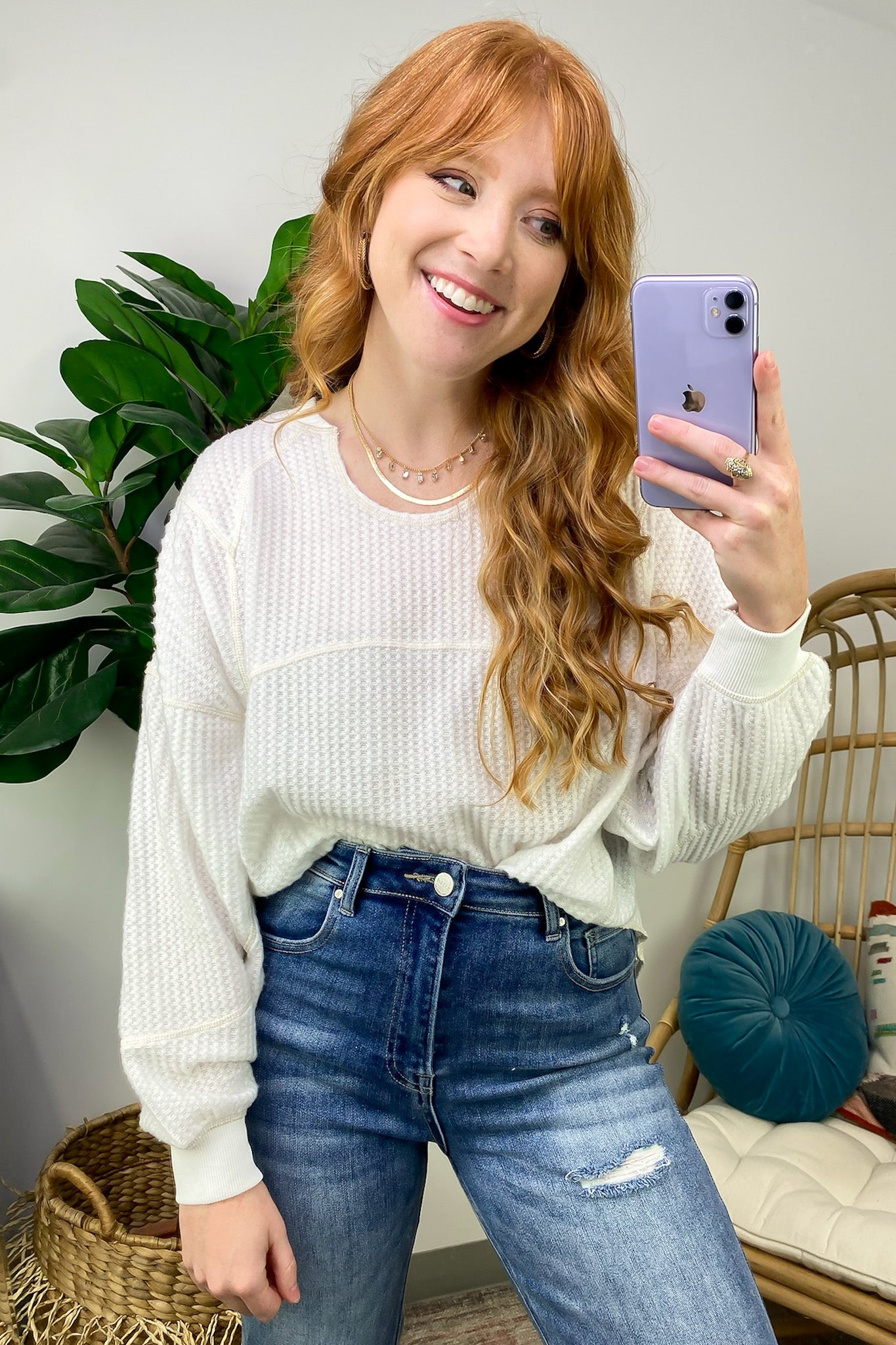 Ivory / S Larsyn Waffle Knit Relaxed Fit Top - FINAL SALE - Madison and Mallory