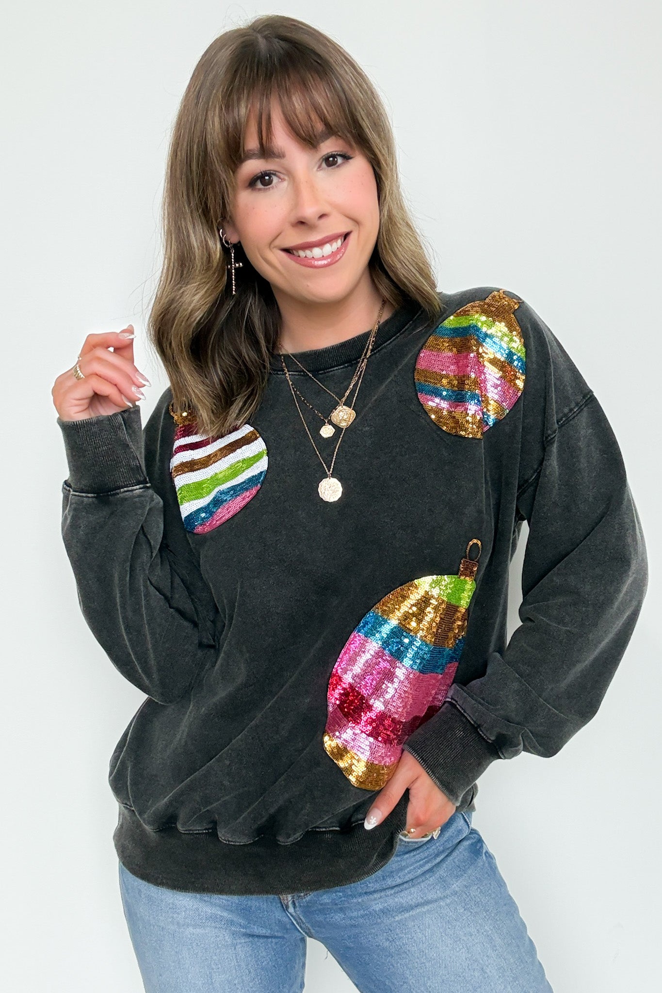 S / Black Last Christmas Sequin Ornament Pullover - Madison and Mallory