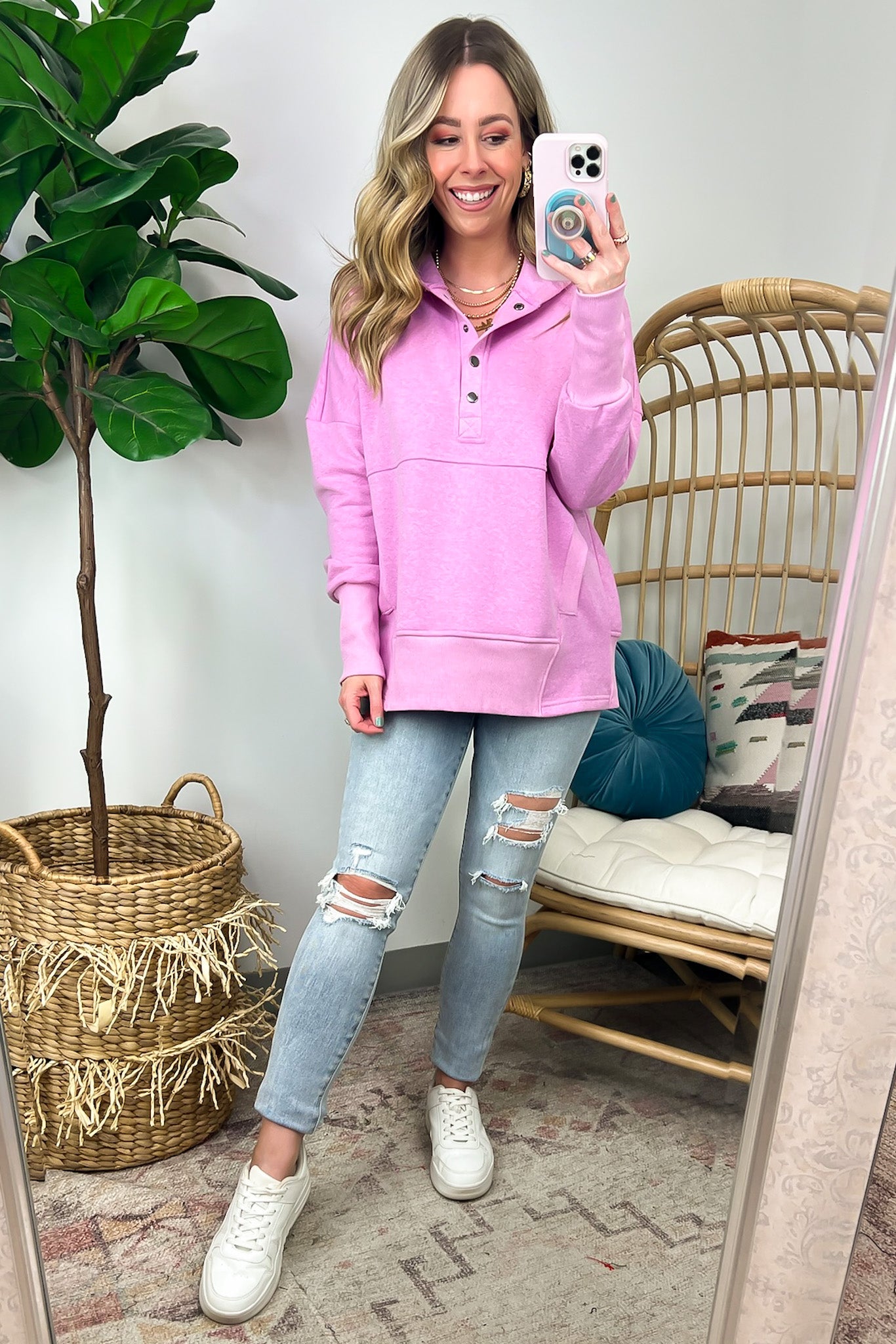  Latte Lover Button Hooded Pullover - FINAL SALE - Madison and Mallory