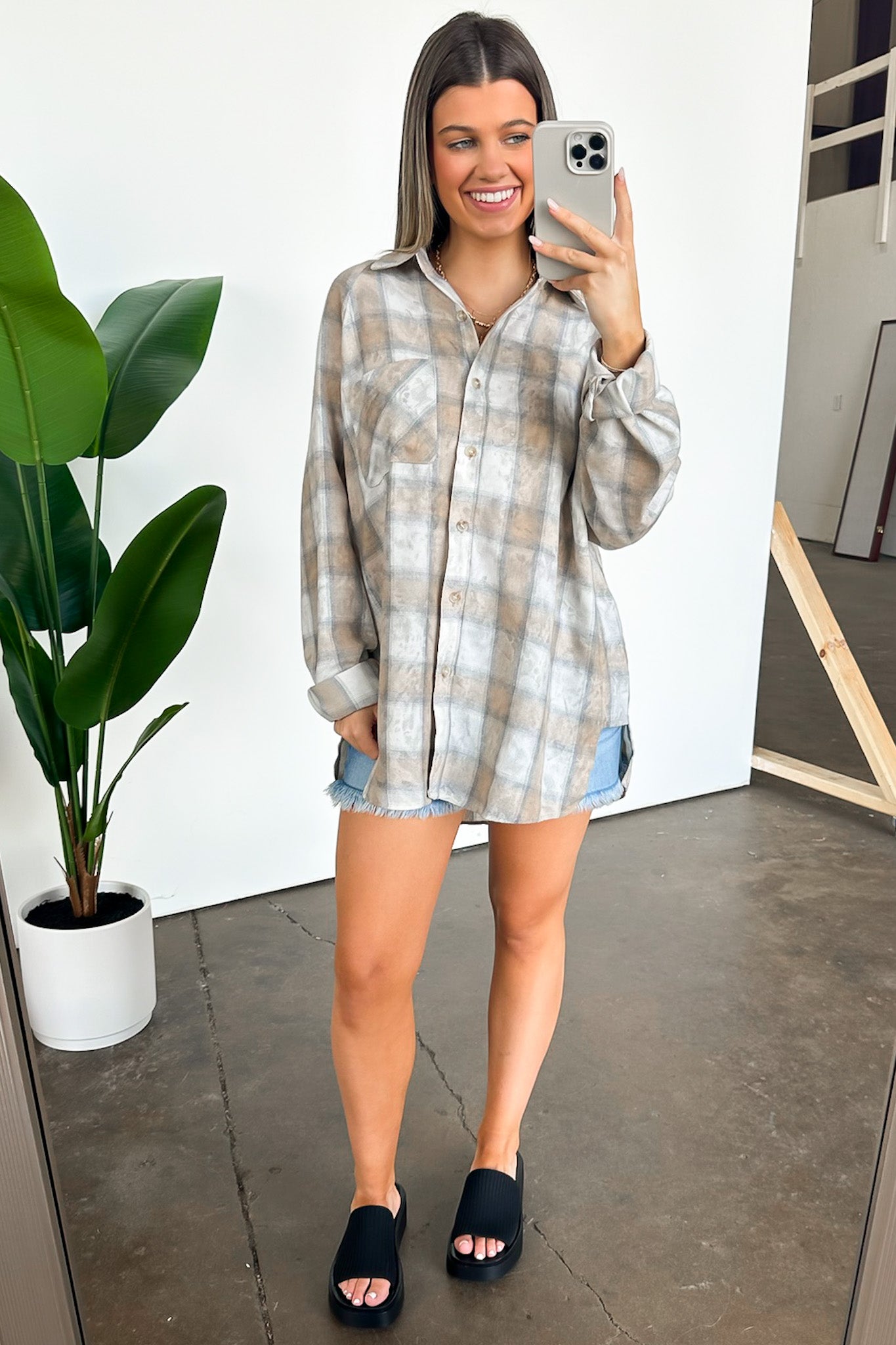  Laura Washed Plaid Flannel Button Down Top - Madison and Mallory