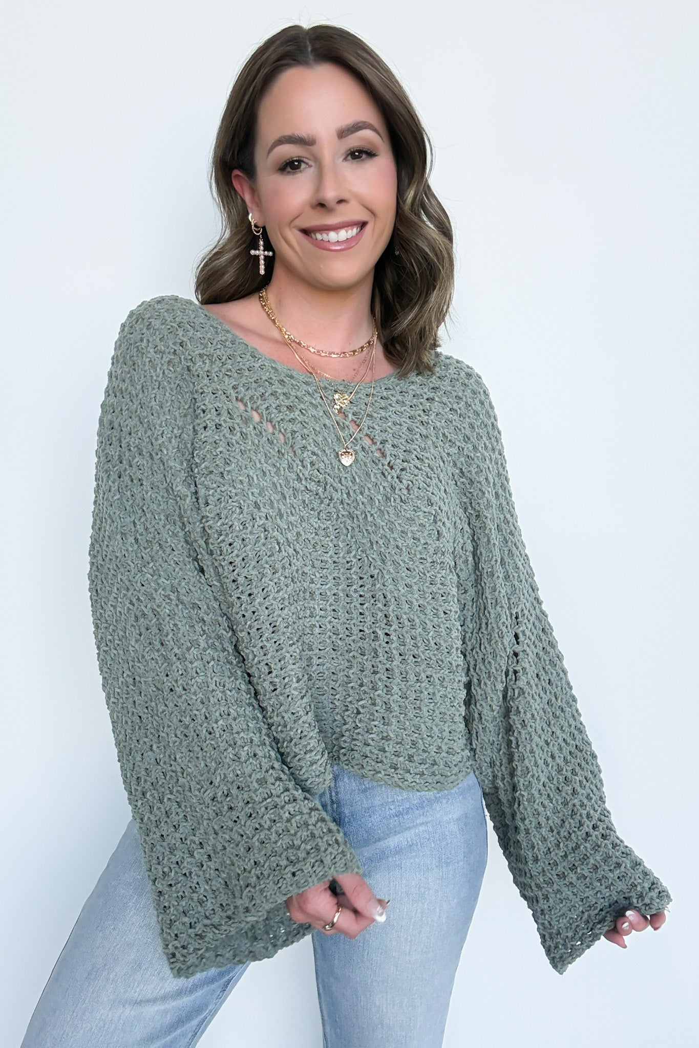  Lauren Round Neck Chenille Knit Sweater - Madison and Mallory