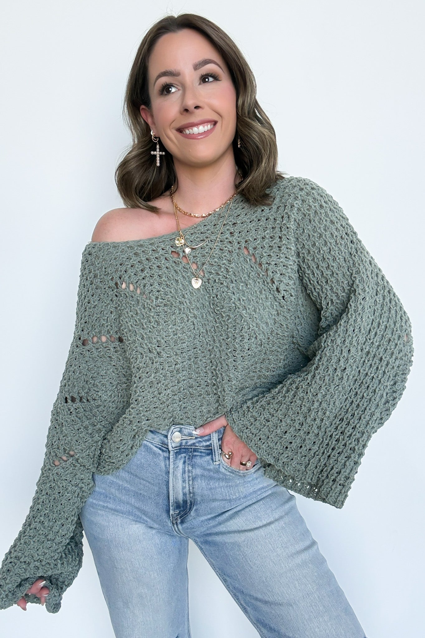  Lauren Round Neck Chenille Knit Sweater - Madison and Mallory