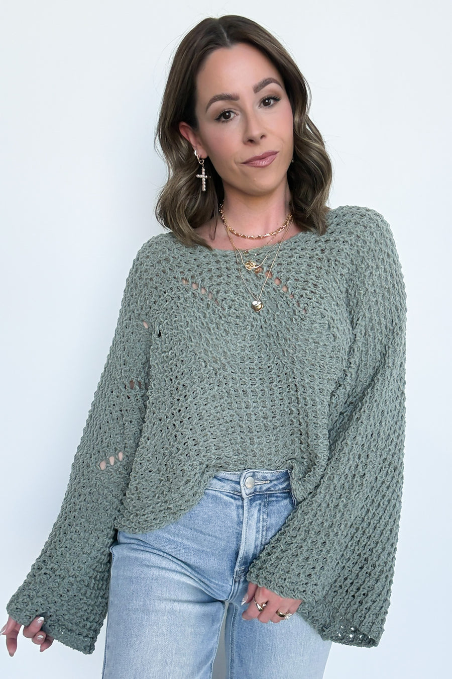  Lauren Round Neck Chenille Knit Sweater - Madison and Mallory