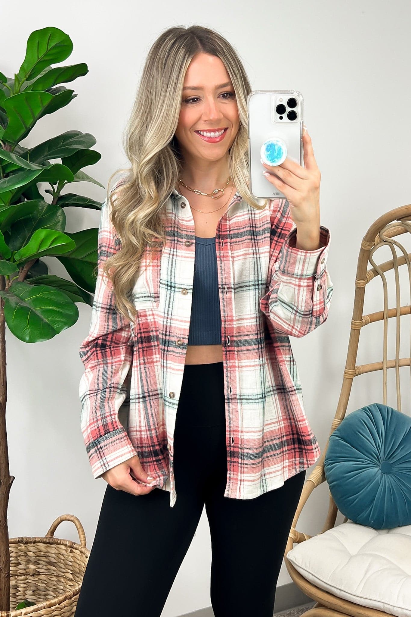 Terracotta / S Lavera Plaid Long Sleeve Button Down Flannel Top - FINAL SALE - Madison and Mallory