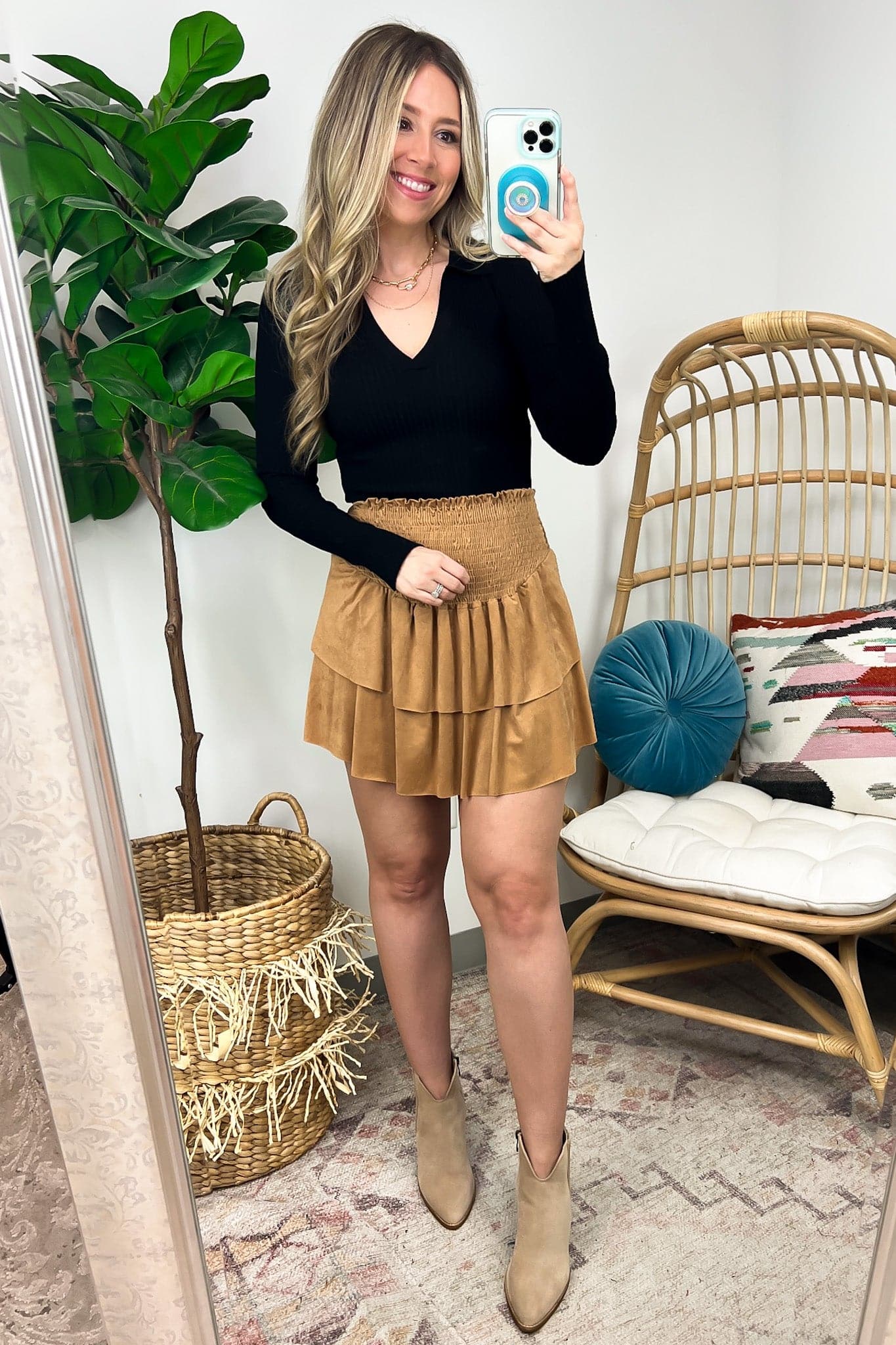  Lavern Faux Suede Tiered Skirt - FINAL SALE - Madison and Mallory