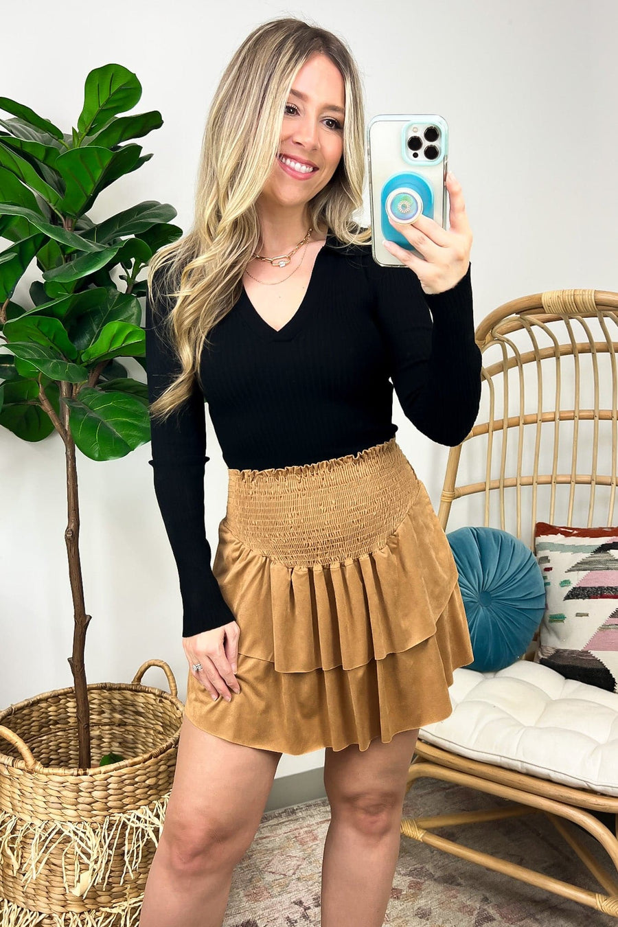  Lavern Faux Suede Tiered Skirt - FINAL SALE - Madison and Mallory